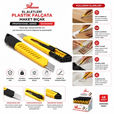 48 ADET EKO PLASTİK FALÇATA MAKET BIÇAK SARI (5468)