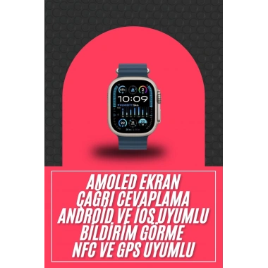 49mm Akıllı Saat Amoled Ekranlı Kadın Erkek Kol Saati Plastik Kordon
