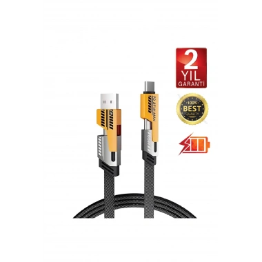 4in1 PD 65 Watt Type-C/27 Watt iPhone Halat Örgü Kırılmaz Uç 1MT Hızlı Şarj ve Data Kablosu fp98