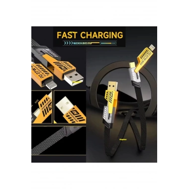 4in1 PD 65 Watt Type-C/27 Watt iPhone Halat Örgü Kırılmaz Uç 1MT Hızlı Şarj ve Data Kablosu fp98