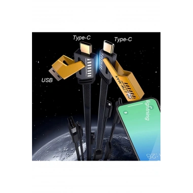 4in1 Type-c 65W to USB-A + Type-c to Lightning 27W Hızlı Şarj Kablosu SİYAH