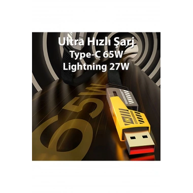 4in1 Type-c 65W to USB-A + Type-c to Lightning 27W Hızlı Şarj Kablosu SİYAH