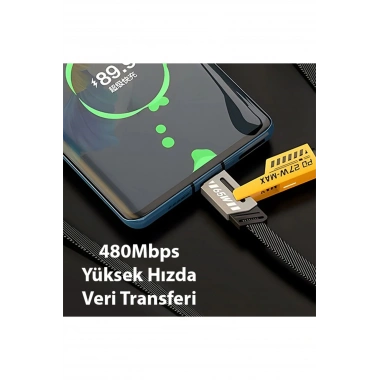 4in1 Type-c 65W to USB-A + Type-c to Lightning 27W Hızlı Şarj Kablosu SİYAH