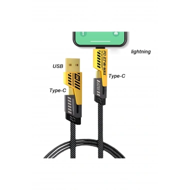 4in1 Type-c 65W to USB-A + Type-c to Lightning 27W Hızlı Şarj Kablosu SİYAH
