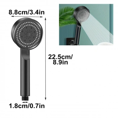 5 Fonksiyonlu Yüksek Basınçlı Ayarlanabilir Siyah Duş Başlığı (5468)