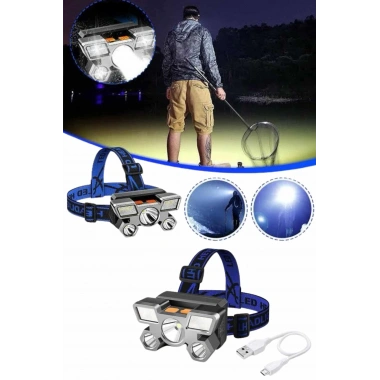 5 LED Far Şarj Edilebilir Güçlü Kafa Lambası Kamp Lambası 4 Modlu
