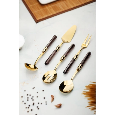 5 Parça Gold Servis Seti & Servis Sunum Seti Füme ( Kepçe / Kevgir / Sıpatula / Çatal / Kaşık )
