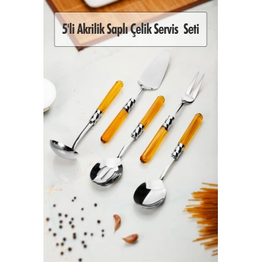5 Parça Platin Servis Seti & Servis Sunum Seti Amber ( Kepçe / Kevgir / Sıpatula / Çatal / Kaşık )