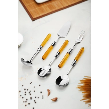 5 Parça Platin Servis Seti & Servis Sunum Seti Amber ( Kepçe / Kevgir / Sıpatula / Çatal / Kaşık )