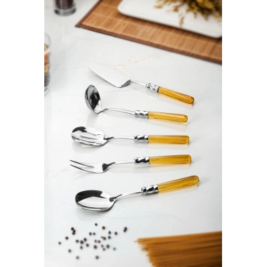 5 Parça Platin Servis Seti & Servis Sunum Seti Amber ( Kepçe / Kevgir / Sıpatula / Çatal / Kaşık )