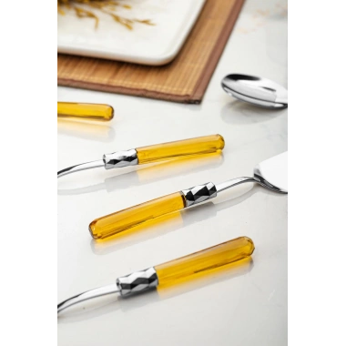 5 Parça Platin Servis Seti & Servis Sunum Seti Amber ( Kepçe / Kevgir / Sıpatula / Çatal / Kaşık )