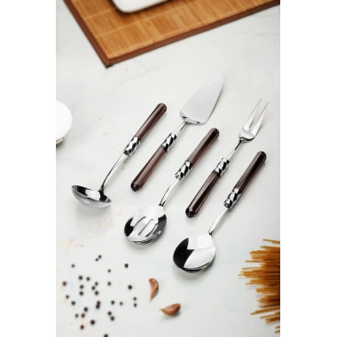 5 Parça Platin Servis Seti & Servis Sunum Seti Füme ( Kepçe / Kevgir / Sıpatula / Çatal / Kaşık )