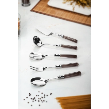 5 Parça Platin Servis Seti & Servis Sunum Seti Füme ( Kepçe / Kevgir / Sıpatula / Çatal / Kaşık )