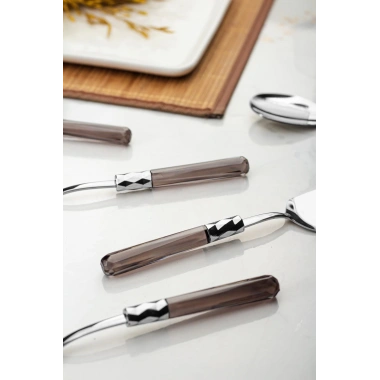 5 Parça Platin Servis Seti & Servis Sunum Seti Füme ( Kepçe / Kevgir / Sıpatula / Çatal / Kaşık )