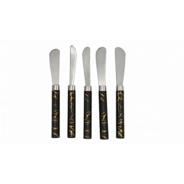 5 PARÇA  UZUN KAHVALTI BIÇAK - SİYAH MERMER DESEN SAPLI 16.5 cm (5468)