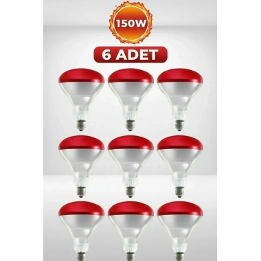 (6 Adet) 150W Kızılötesi Isıtıcılı Hayvan Isıtma ve Kuluçka Lambası (Kırmızı Işık) E27 (Kalın Duy)