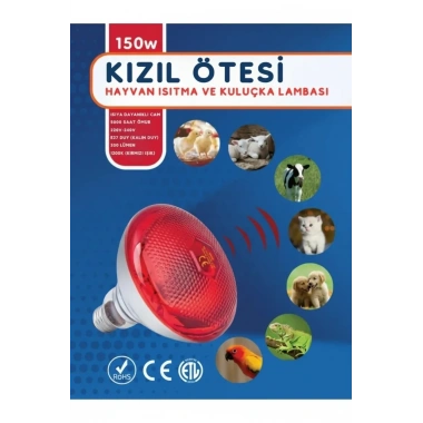 (6 Adet) 150W Kızılötesi Isıtıcılı Hayvan Isıtma ve Kuluçka Lambası (Kırmızı Işık) E27 (Kalın Duy)