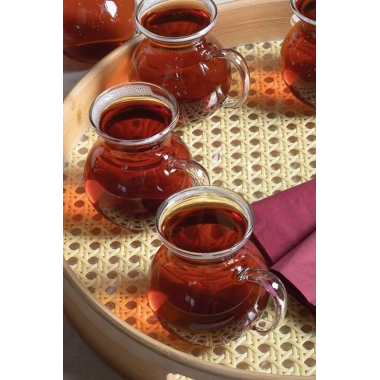 6lı Keyfi Ala Borosilikat Cam Kulplu Çay Bardağı