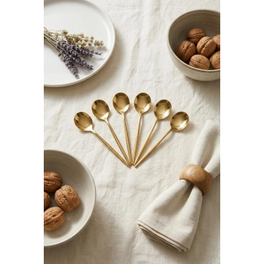 6lı Lüks Gold Paslanmaz Çelik Çay Kaşığı Seti (13 cm)