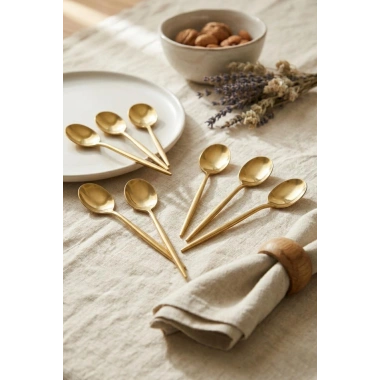 6lı Lüks Gold Paslanmaz Çelik Çay Kaşığı Seti (13 cm)