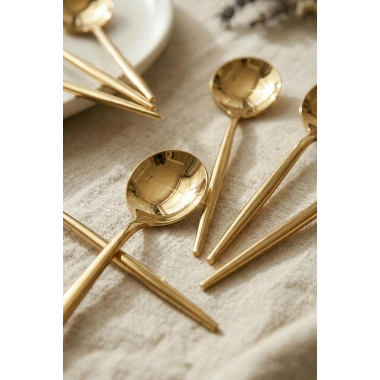 6lı Lüks Gold Paslanmaz Çelik Çay Kaşığı Seti (13 cm)