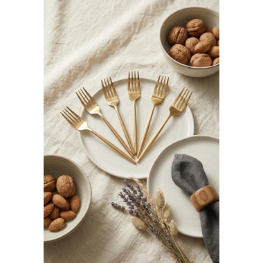 6lı Lüks Gold Paslanmaz Çelik Tatlı Çatalı Seti (16 cm)