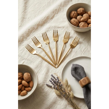 6lı Lüks Gold Paslanmaz Çelik Tatlı Çatalı Seti (16 cm)