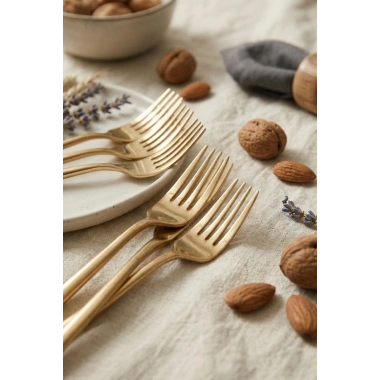 6lı Lüks Gold Paslanmaz Çelik Tatlı Çatalı Seti (16 cm)