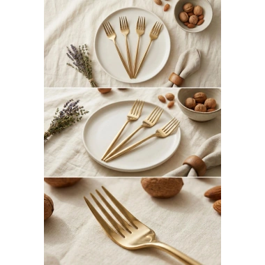 6lı Lüks Gold Paslanmaz Çelik Tatlı Çatalı Seti (16 cm)