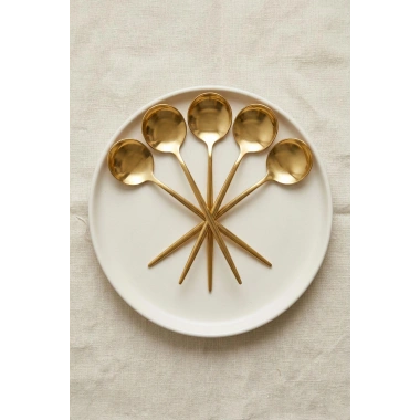 6lı Lüks Gold Paslanmaz Çelik Tatlı Kaşığı Seti (16 cm)