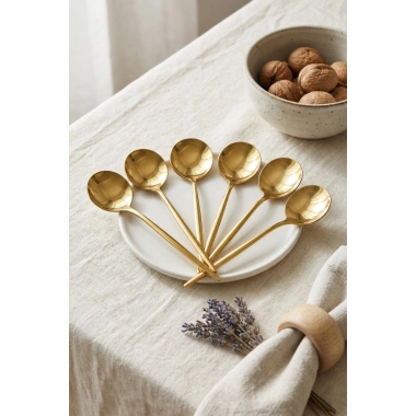 6lı Lüks Gold Paslanmaz Çelik Tatlı Kaşığı Seti (16 cm)
