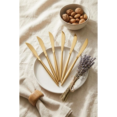 6lı Lüks Gold Paslanmaz Çelik Yemek Bıçağı Seti (21 cm)