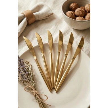 6lı Lüks Gold Paslanmaz Çelik Yemek Bıçağı Seti (21 cm)