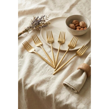 6lı Lüks Gold Paslanmaz Çelik Yemek Çatalı Seti (21 cm)