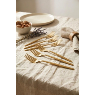 6lı Lüks Gold Paslanmaz Çelik Yemek Çatalı Seti (21 cm)