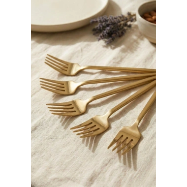 6lı Lüks Gold Paslanmaz Çelik Yemek Çatalı Seti (21 cm)