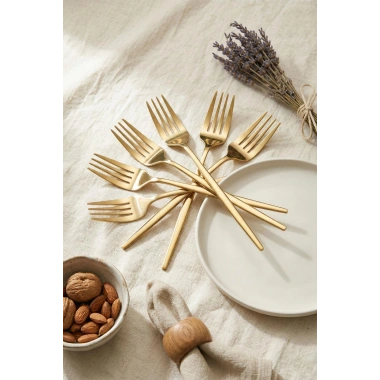 6lı Lüks Gold Paslanmaz Çelik Yemek Çatalı Seti (21 cm)