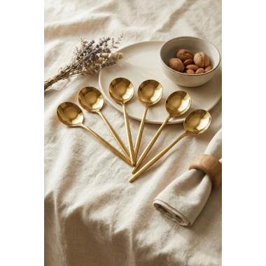 6lı Lüks Gold Paslanmaz Çelik Yemek Kaşığı Seti (21 cm)