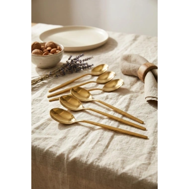 6lı Lüks Gold Paslanmaz Çelik Yemek Kaşığı Seti (21 cm)