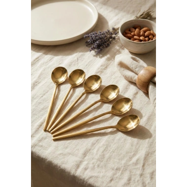 6lı Lüks Gold Paslanmaz Çelik Yemek Kaşığı Seti (21 cm)