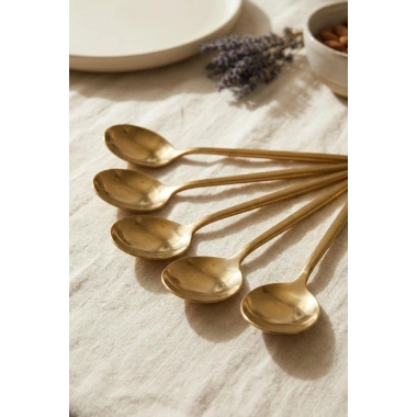 6lı Lüks Gold Paslanmaz Çelik Yemek Kaşığı Seti (21 cm)