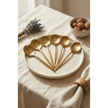 6lı Lüks Gold Paslanmaz Çelik Yemek Kaşığı Seti (21 cm)