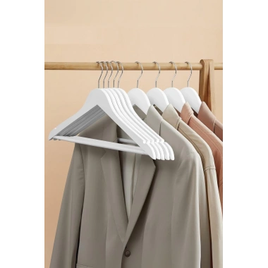 6’lı Ahşap Görünümlü Askı Beyaz 44 cm