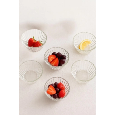 6’lı Cam Desenli Çerezlik Kase Seti 150 ml