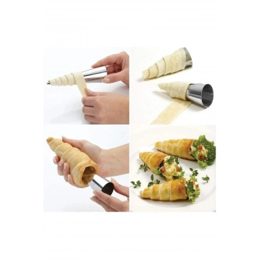 6’lı Paslanmaz Çelik Korne Huni Kalıbı Kruvasan Tatlı Pasta Şekillendirici