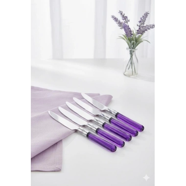 6’lı Paslanmaz Çelik Mor Tatlı Bıçağı Seti