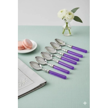 6’lı Paslanmaz Çelik Mor Tatlı Kaşığı Seti