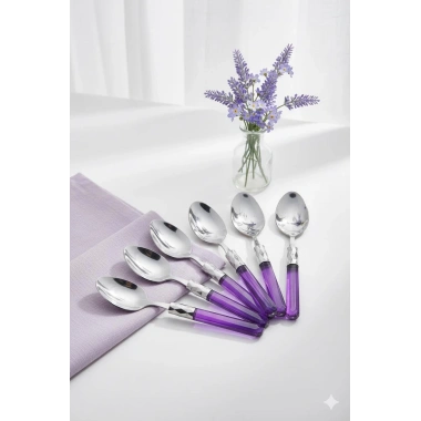6’lı Paslanmaz Çelik Mor Tatlı Kaşığı Seti
