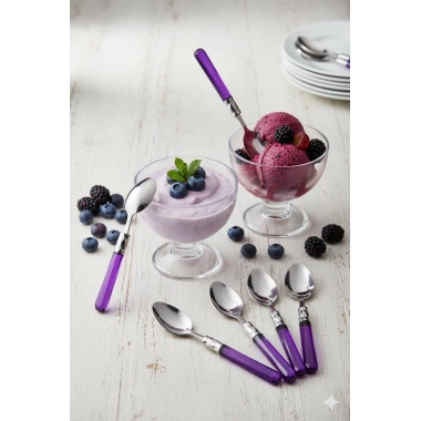 6’lı Paslanmaz Çelik Mor Tatlı Kaşığı Seti