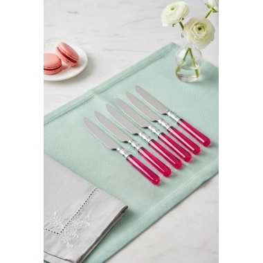 6’lı Paslanmaz Çelik Pembe Tatlı Bıçağı Seti